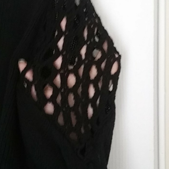 NWT Black Crochet Cold Shoulder Sweater - Picture 2 of 4